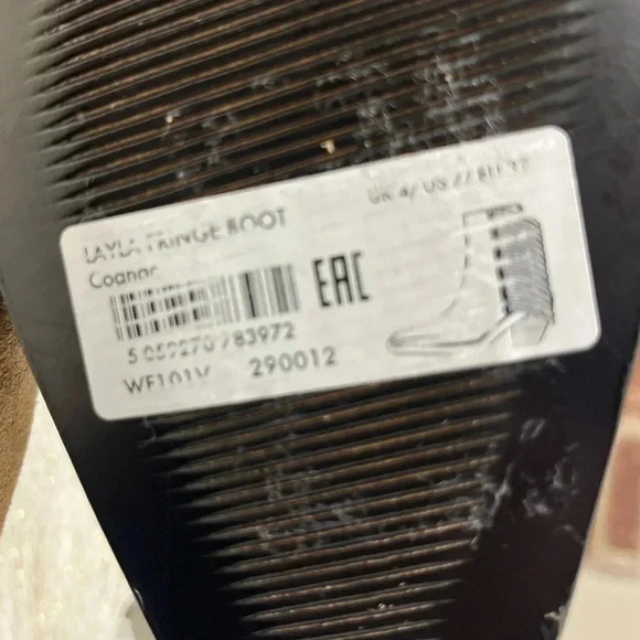 All Saints Layla Fringe Boot Coanac Tan Suede Size 37 US 7 Bootie Preppy NWOB - Picture 8 of 15